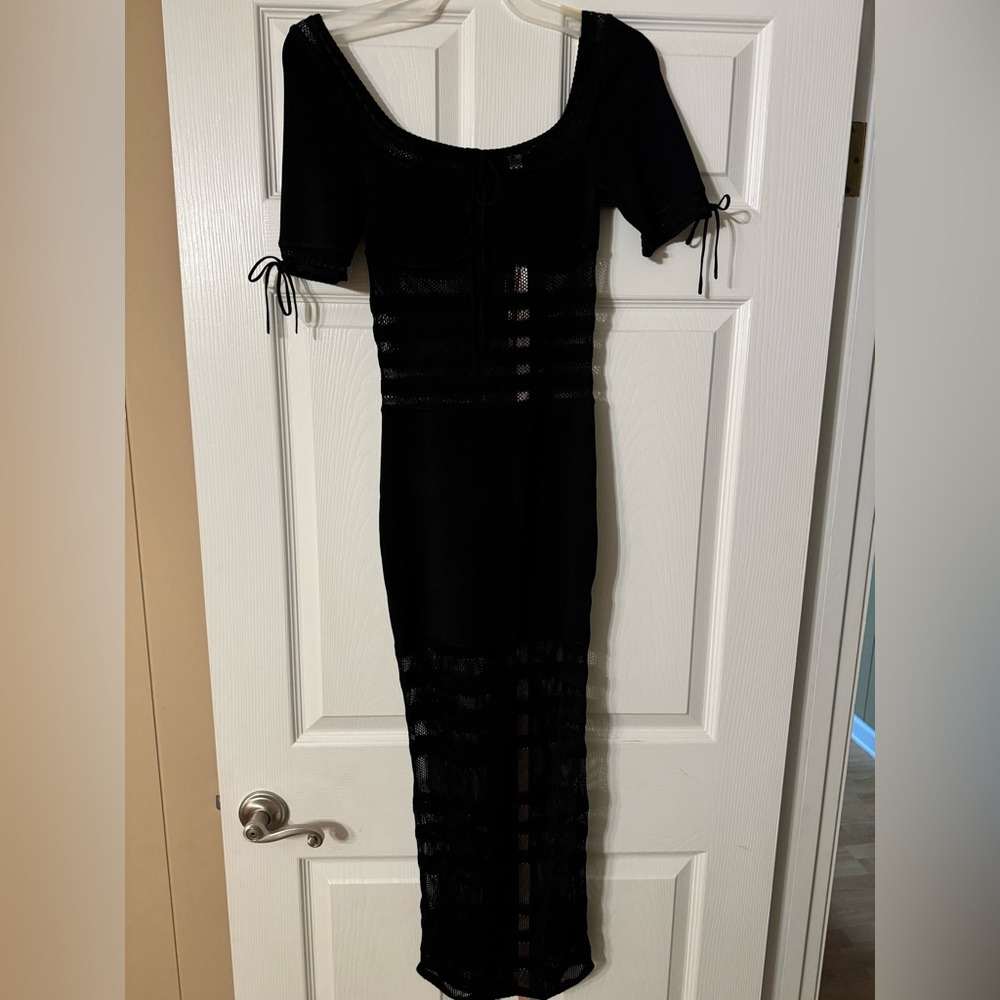 NEW HOUSE OF CB LILLA BLACK OPENWORK KNIT 
MIDI DRESS SIZE XS - Picture 8 of 15